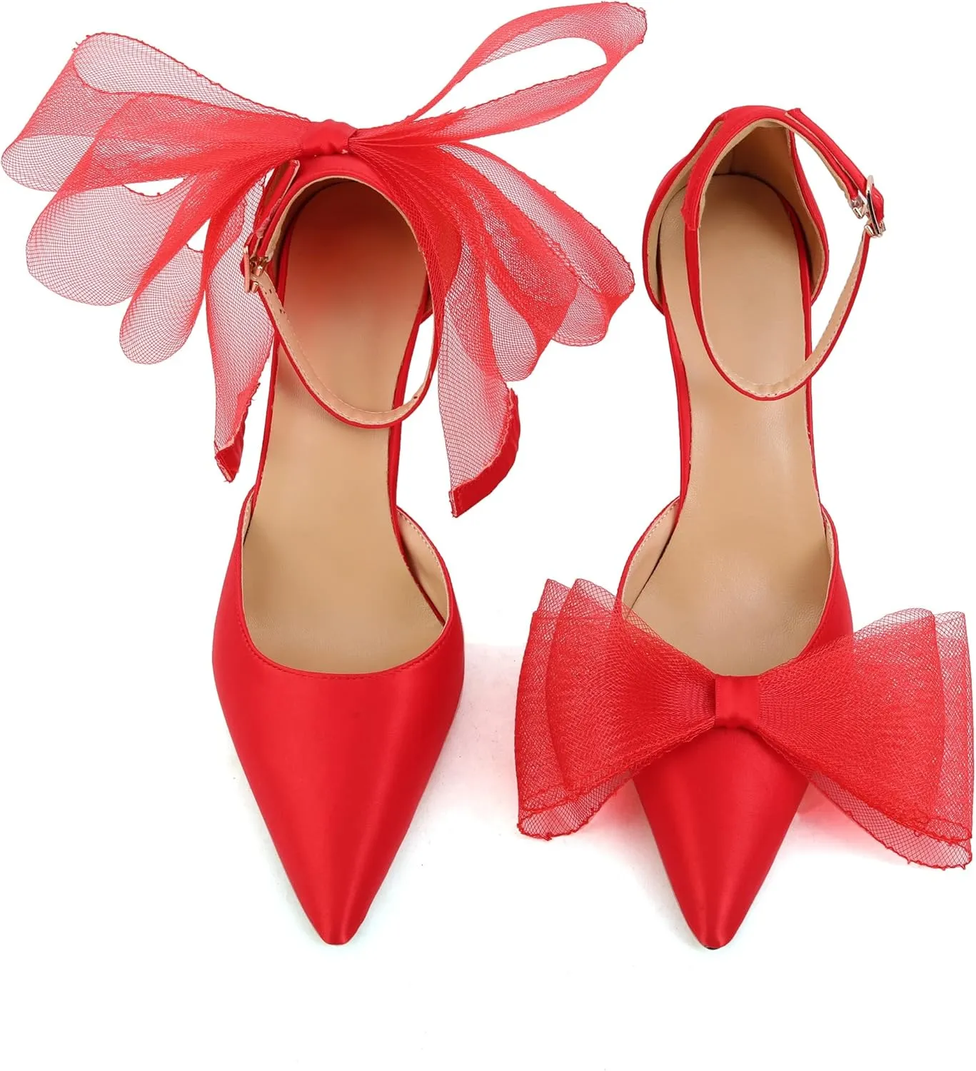 keleimusi Women's Wedding Pumps with Asymmetrical Bows and Ankle Strap High Heeled Sandals