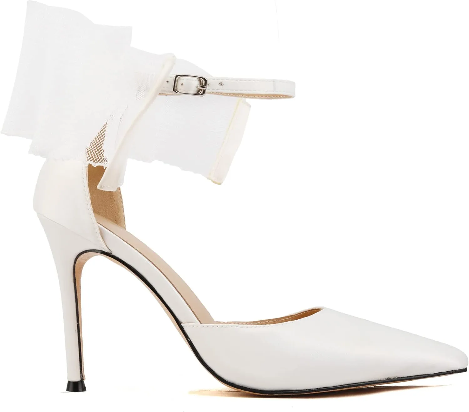 keleimusi Women's Wedding Pumps with Asymmetrical Bows and Ankle Strap High Heeled Sandals