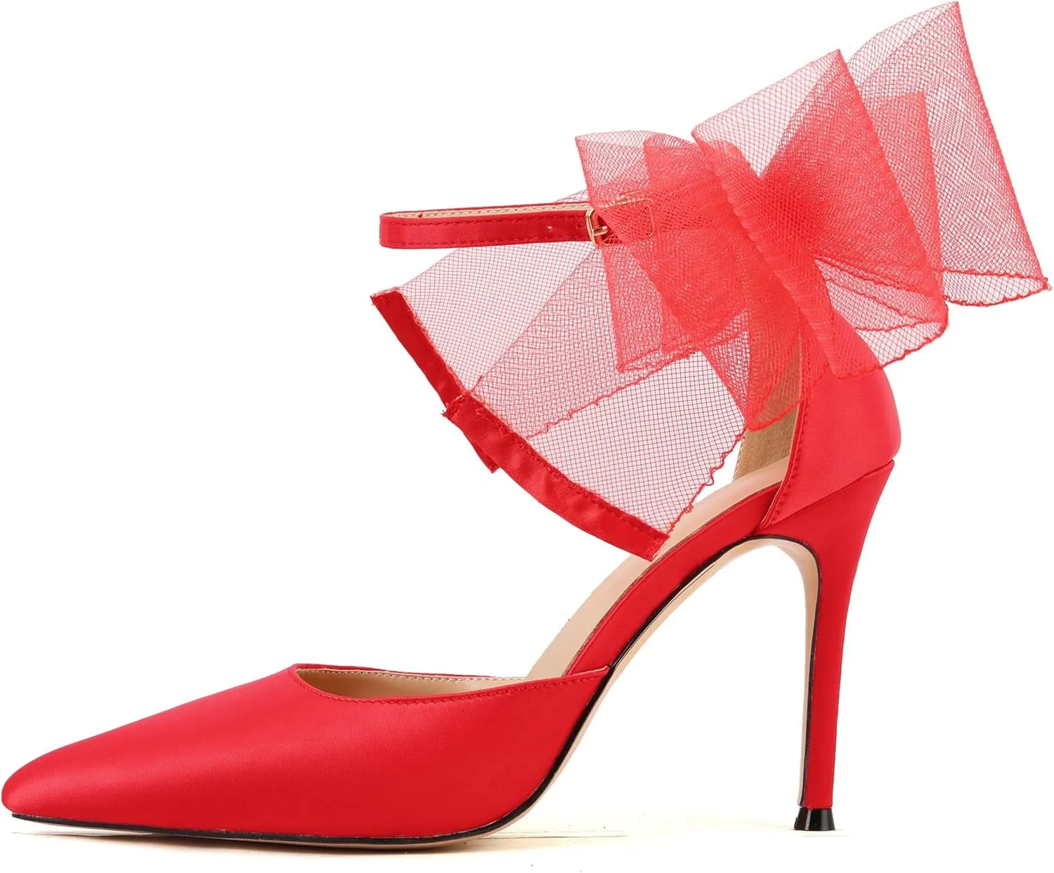 keleimusi Women's Wedding Pumps with Asymmetrical Bows and Ankle Strap High Heeled Sandals