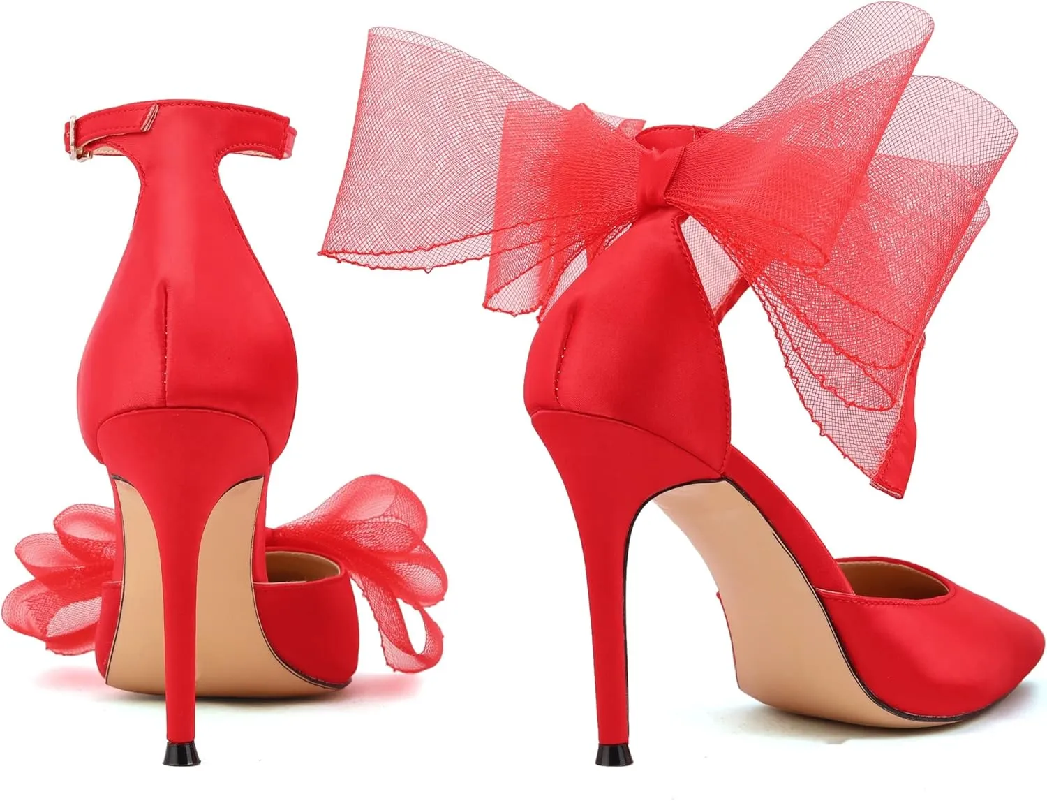 keleimusi Women's Wedding Pumps with Asymmetrical Bows and Ankle Strap High Heeled Sandals