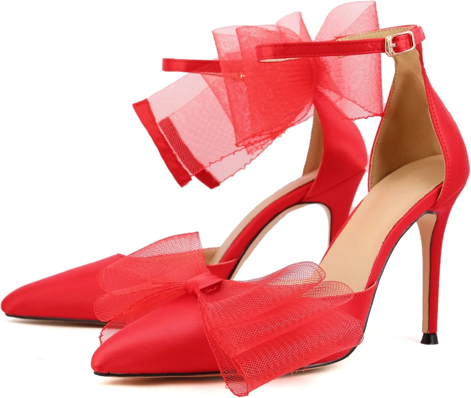 keleimusi Women's Wedding Pumps with Asymmetrical Bows and Ankle Strap High Heeled Sandals