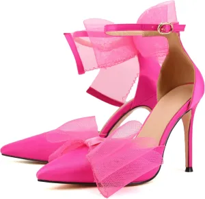 keleimusi Women's Wedding Pumps with Asymmetrical Bows and Ankle Strap High Heeled Sandals