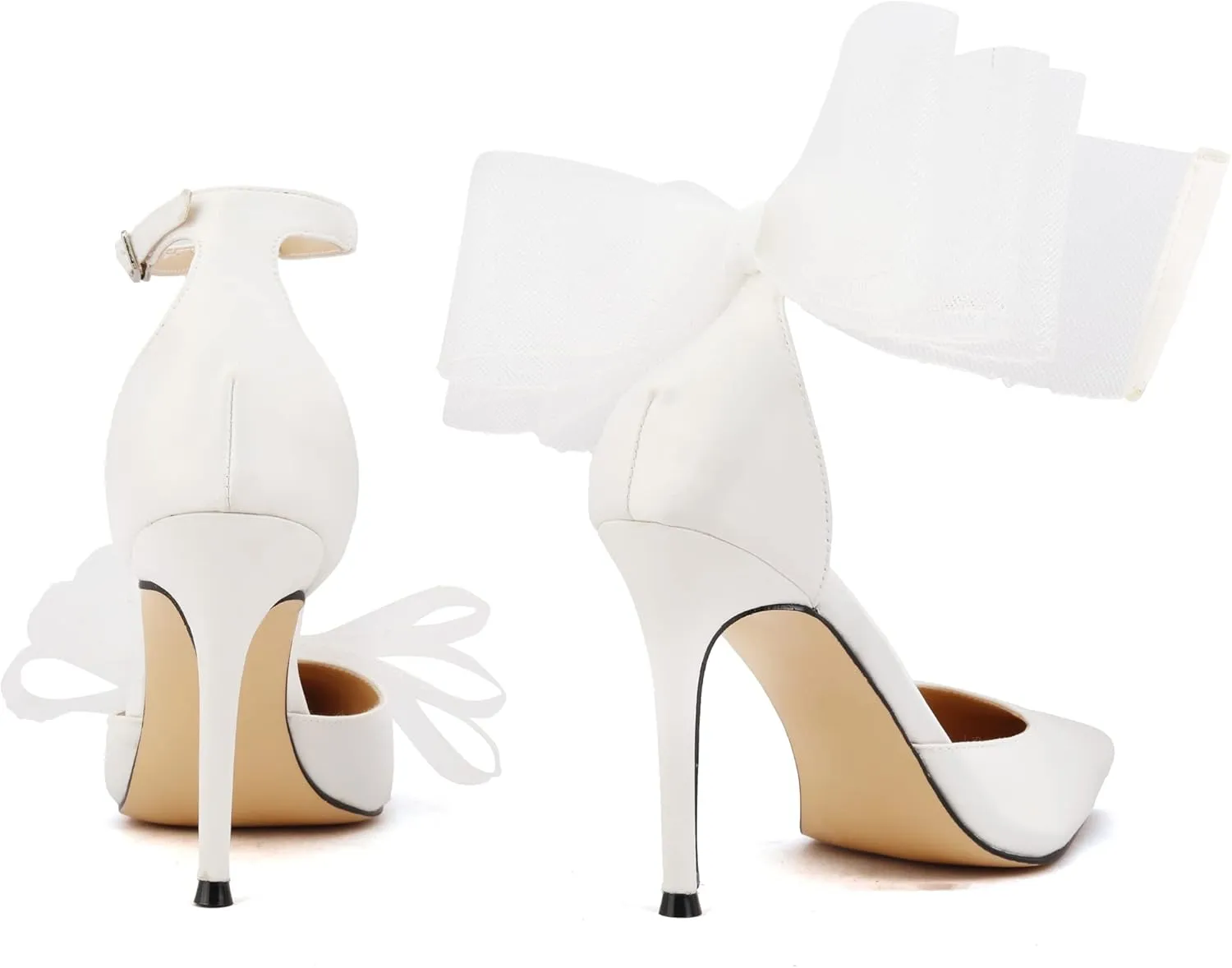 keleimusi Women's Wedding Pumps with Asymmetrical Bows and Ankle Strap High Heeled Sandals