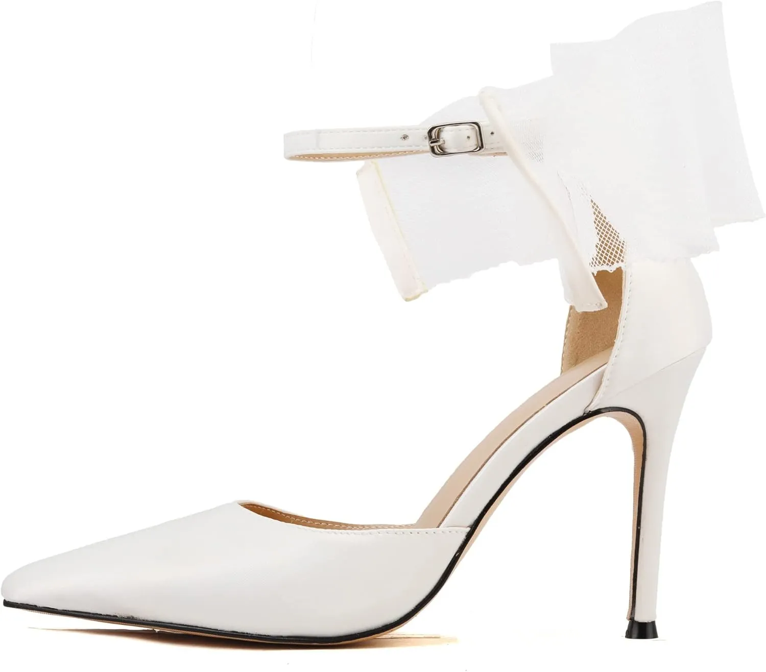 keleimusi Women's Wedding Pumps with Asymmetrical Bows and Ankle Strap High Heeled Sandals