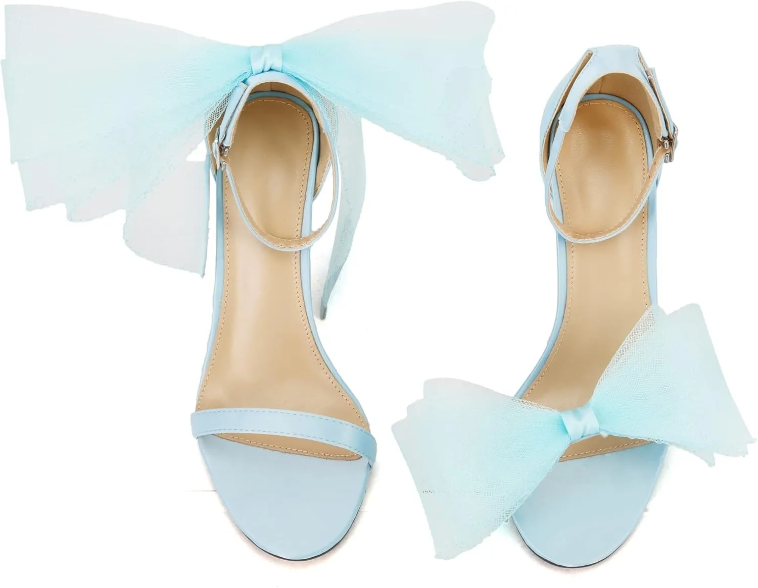 keleimusi Womens Wedding Sandals with Asymmetric Mesh Bows Dress Ankle Strap Stiletto Heels