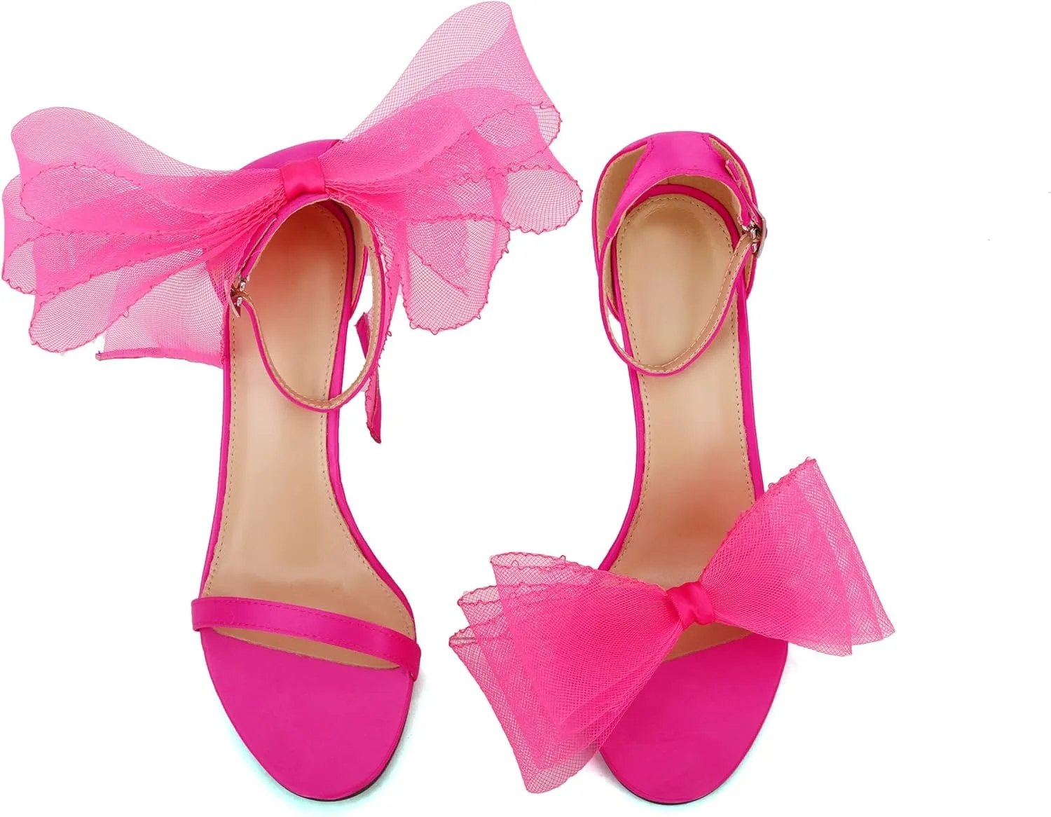keleimusi Womens Wedding Sandals with Asymmetric Mesh Bows Dress Ankle Strap Stiletto Heels