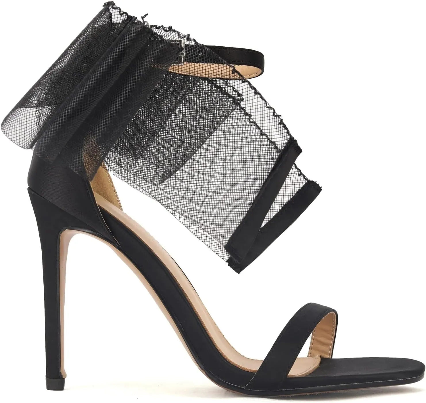 keleimusi Womens Wedding Sandals with Asymmetric Mesh Bows Dress Ankle Strap Stiletto Heels