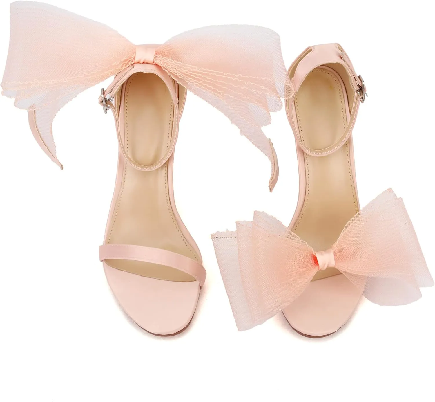 keleimusi Womens Wedding Sandals with Asymmetric Mesh Bows Dress Ankle Strap Stiletto Heels