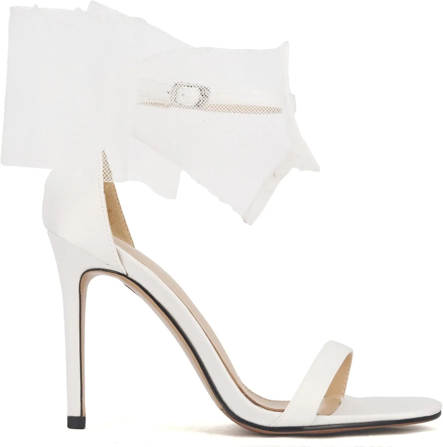 keleimusi Womens Wedding Sandals with Asymmetric Mesh Bows Dress Ankle Strap Stiletto Heels