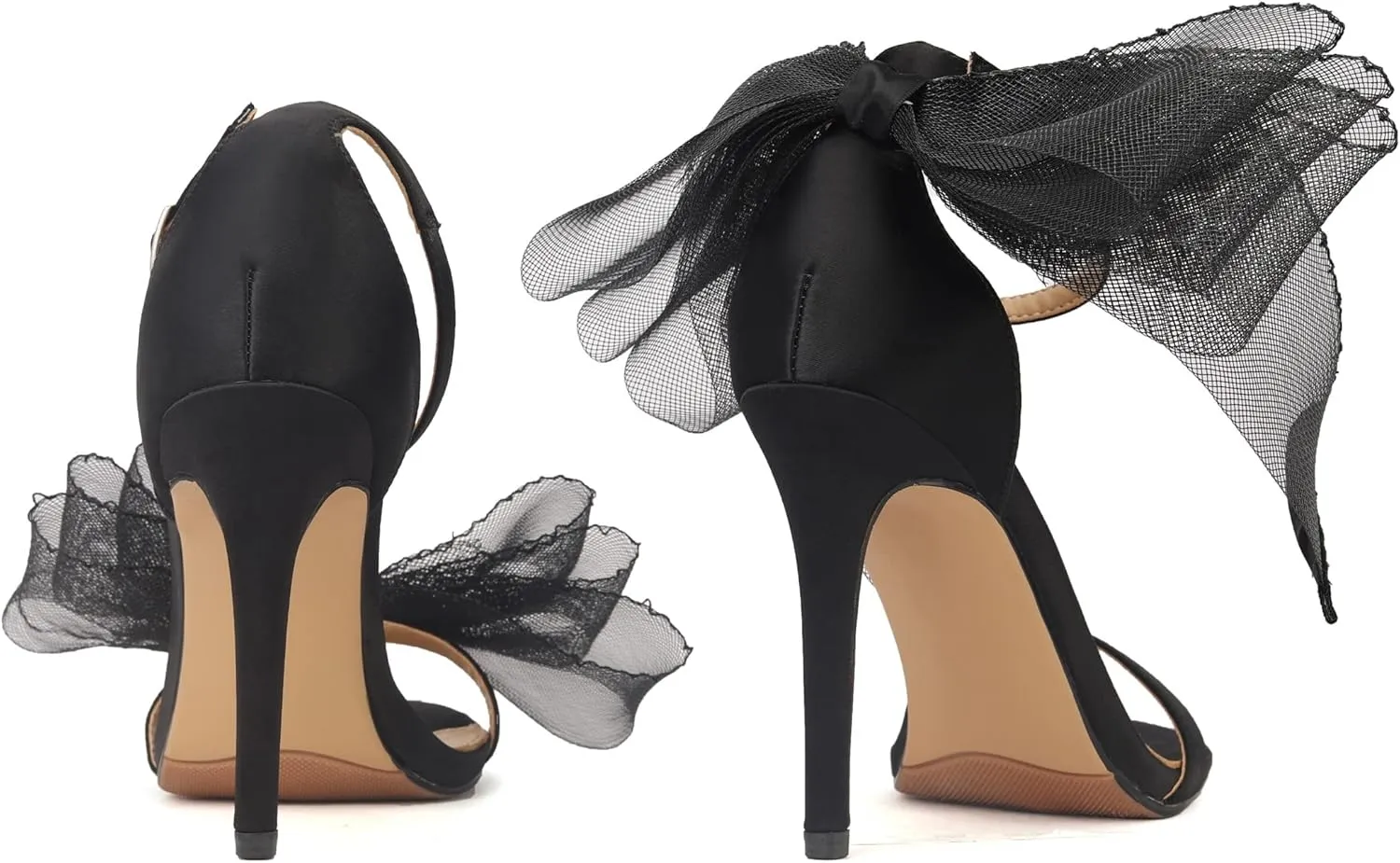 keleimusi Womens Wedding Sandals with Asymmetric Mesh Bows Dress Ankle Strap Stiletto Heels