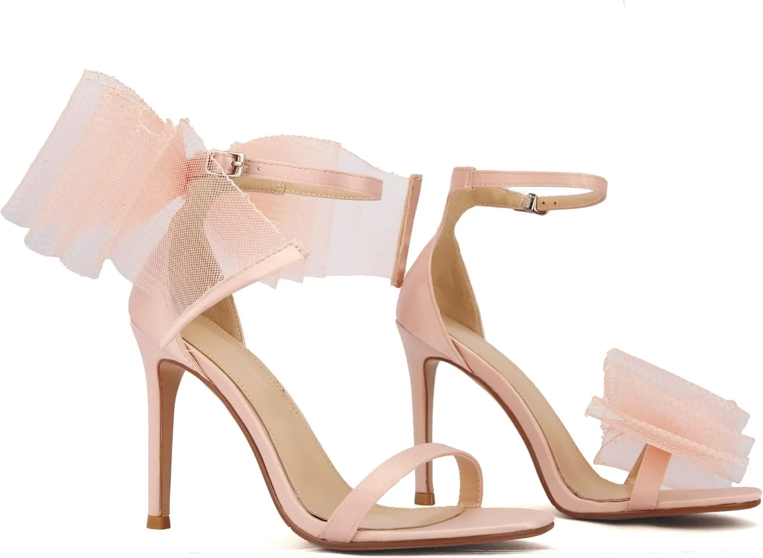 keleimusi Womens Wedding Sandals with Asymmetric Mesh Bows Dress Ankle Strap Stiletto Heels