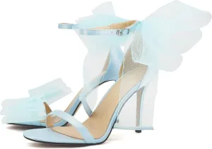 keleimusi Womens Wedding Sandals with Asymmetric Mesh Bows Dress Ankle Strap Stiletto Heels