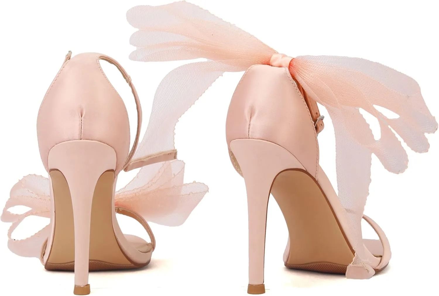 keleimusi Womens Wedding Sandals with Asymmetric Mesh Bows Dress Ankle Strap Stiletto Heels