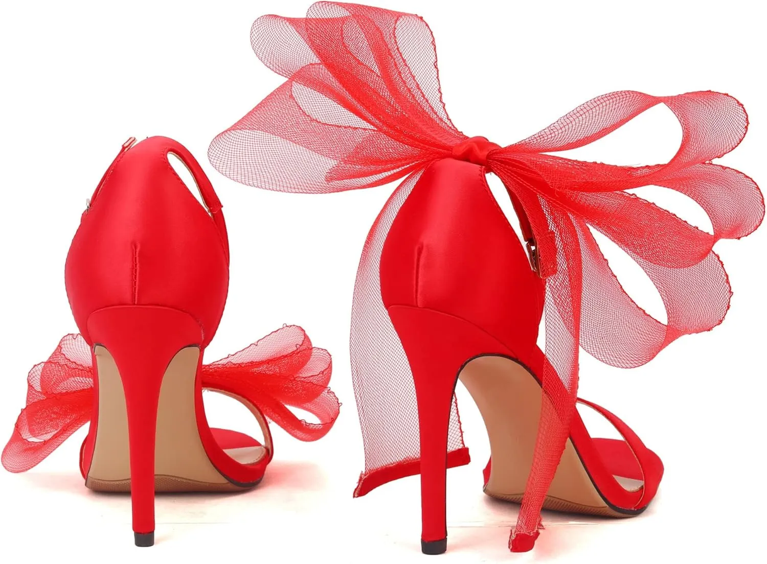 keleimusi Womens Wedding Sandals with Asymmetric Mesh Bows Dress Ankle Strap Stiletto Heels