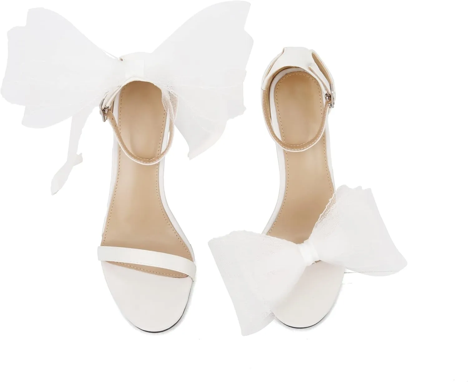 keleimusi Womens Wedding Sandals with Asymmetric Mesh Bows Dress Ankle Strap Stiletto Heels