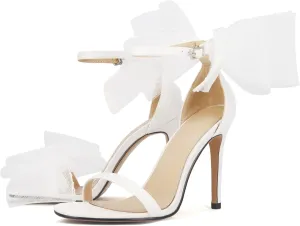 keleimusi Womens Wedding Sandals with Asymmetric Mesh Bows Dress Ankle Strap Stiletto Heels