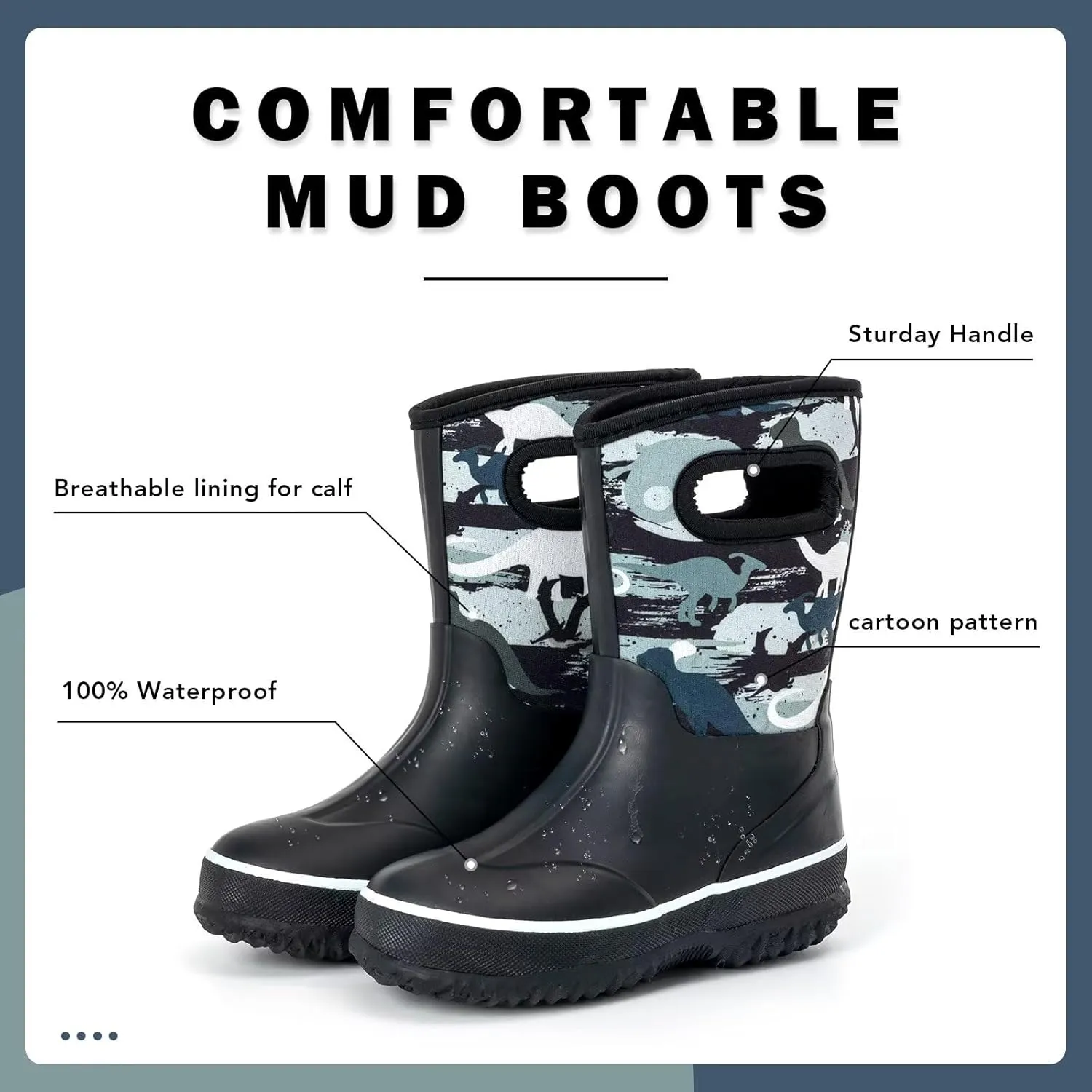 Kids Waterproof Neoprene Rain Boots Girls Boys Outdoor Mud Boots Children Insulated Rubber Snow Boots