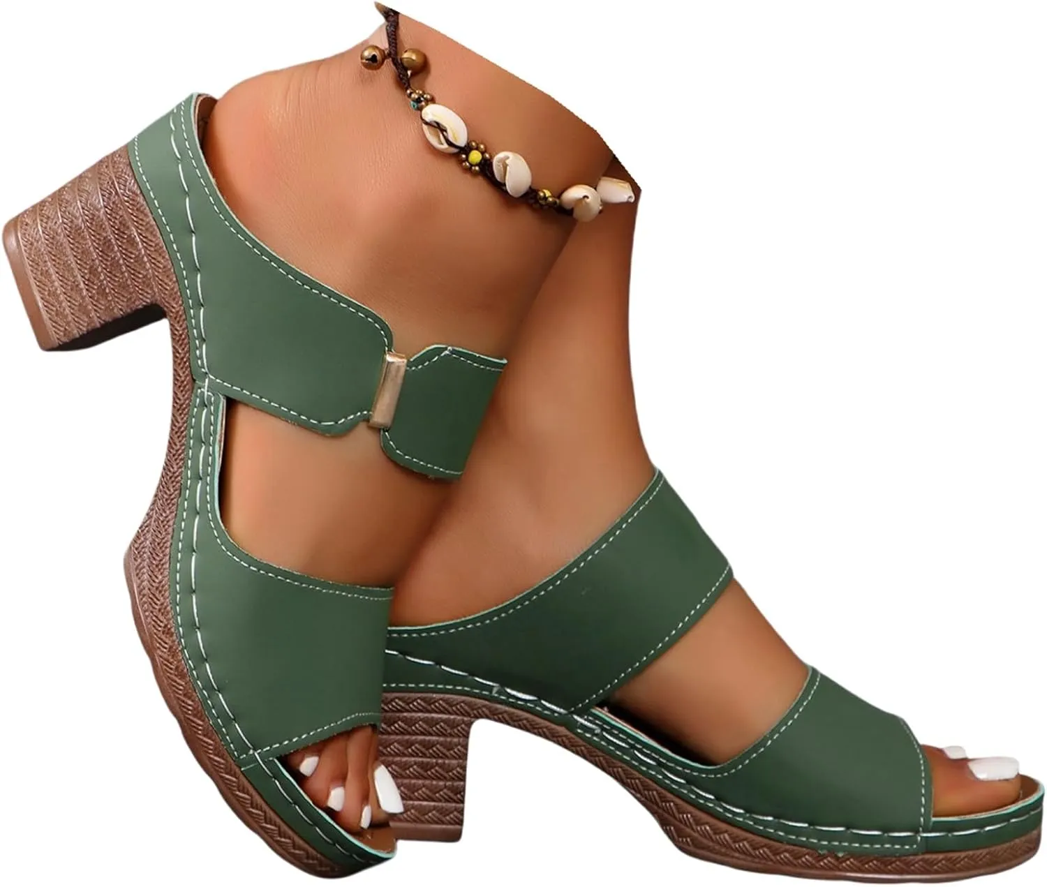 Ladmiple Chunky Heels For Women Backless Low Block Comfortable Open Toe Ankle Strap Party Dress Pump Shoes Heeled Sandals