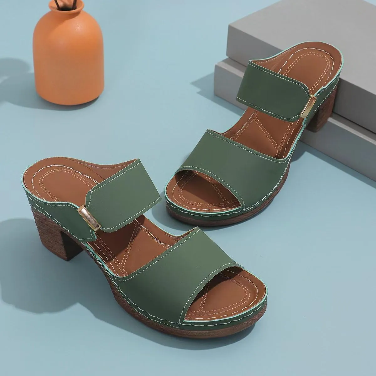 Ladmiple Chunky Heels For Women Backless Low Block Comfortable Open Toe Ankle Strap Party Dress Pump Shoes Heeled Sandals