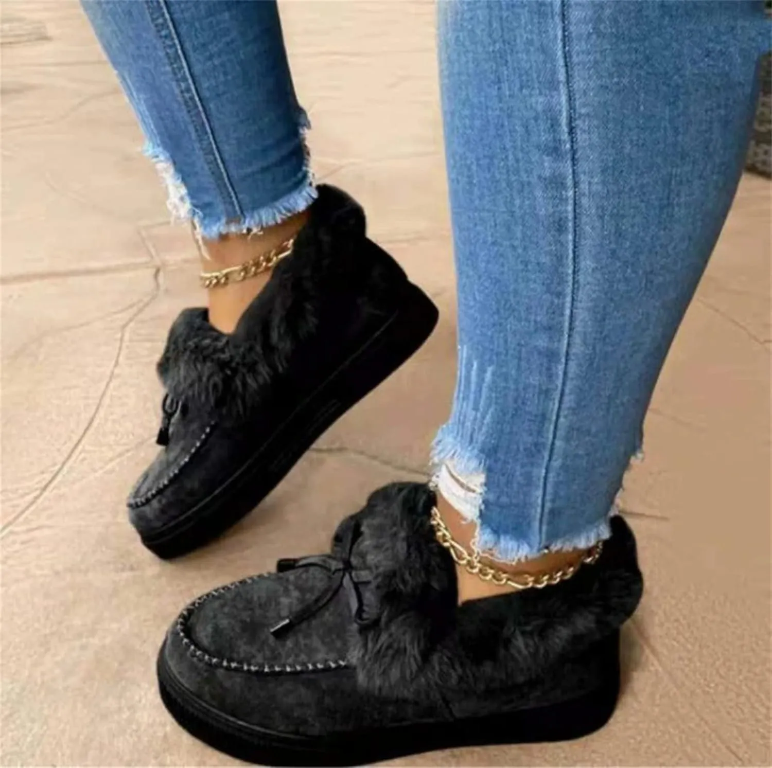 Ladmiple Winter Boots For Women Fashion Snow Boots Warm Ankle Booties Slip On Outdoor Fur Lined Comfortable Loafers Shoes