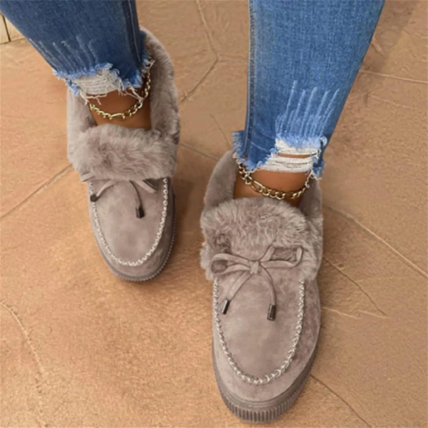 Ladmiple Winter Boots For Women Fashion Snow Boots Warm Ankle Booties Slip On Outdoor Fur Lined Comfortable Loafers Shoes