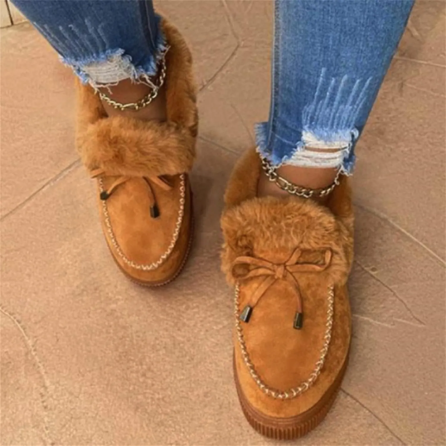 Ladmiple Winter Boots For Women Fashion Snow Boots Warm Ankle Booties Slip On Outdoor Fur Lined Comfortable Loafers Shoes