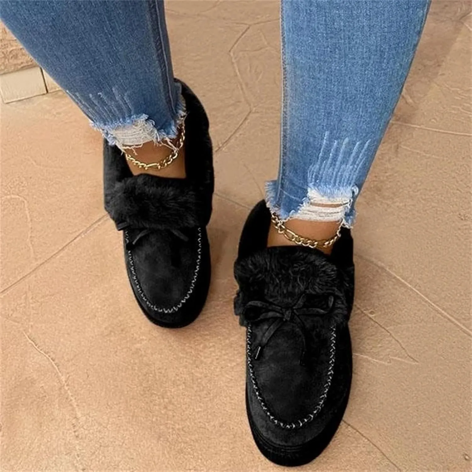 Ladmiple Winter Boots For Women Fashion Snow Boots Warm Ankle Booties Slip On Outdoor Fur Lined Comfortable Loafers Shoes