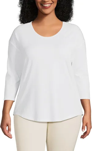 Lands' End Women's 3/4 Sleeve Lightweight Jersey U-Neck Tunic