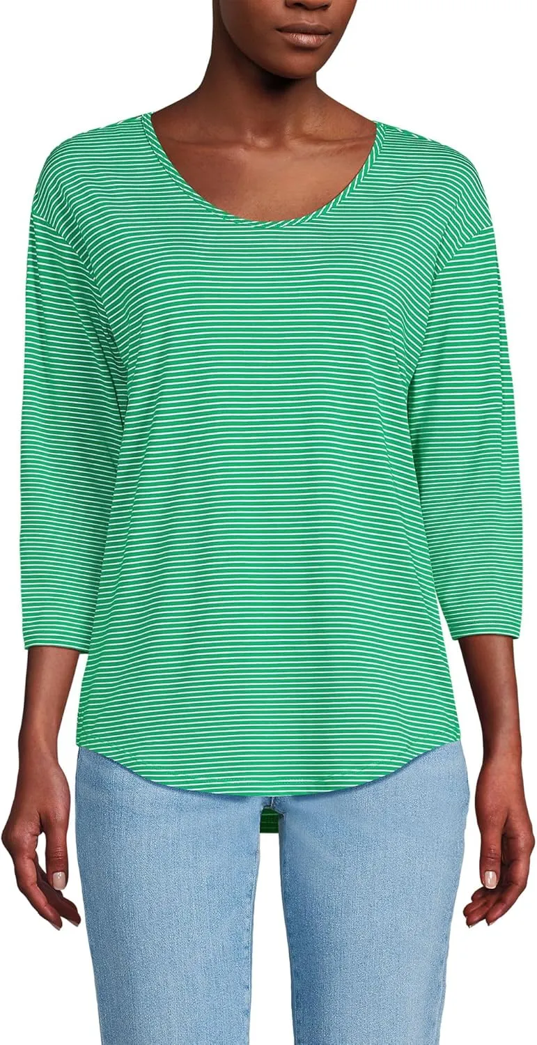 Lands' End Women's 3/4 Sleeve Lightweight Jersey U-Neck Tunic