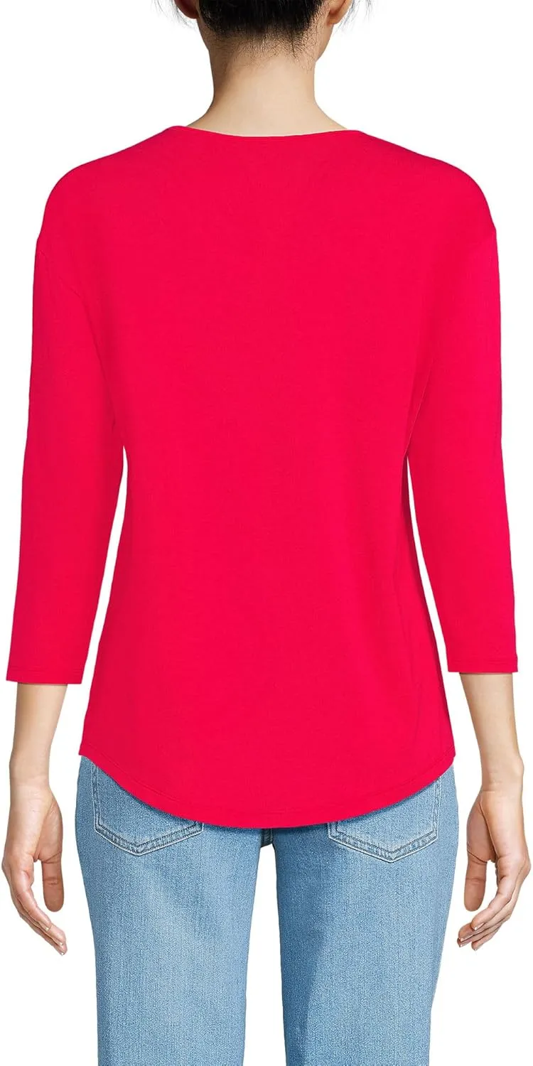 Lands' End Women's 3/4 Sleeve Lightweight Jersey U-Neck Tunic
