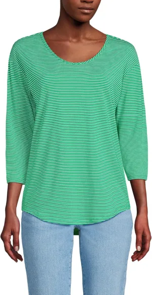 Lands' End Women's 3/4 Sleeve Lightweight Jersey U-Neck Tunic