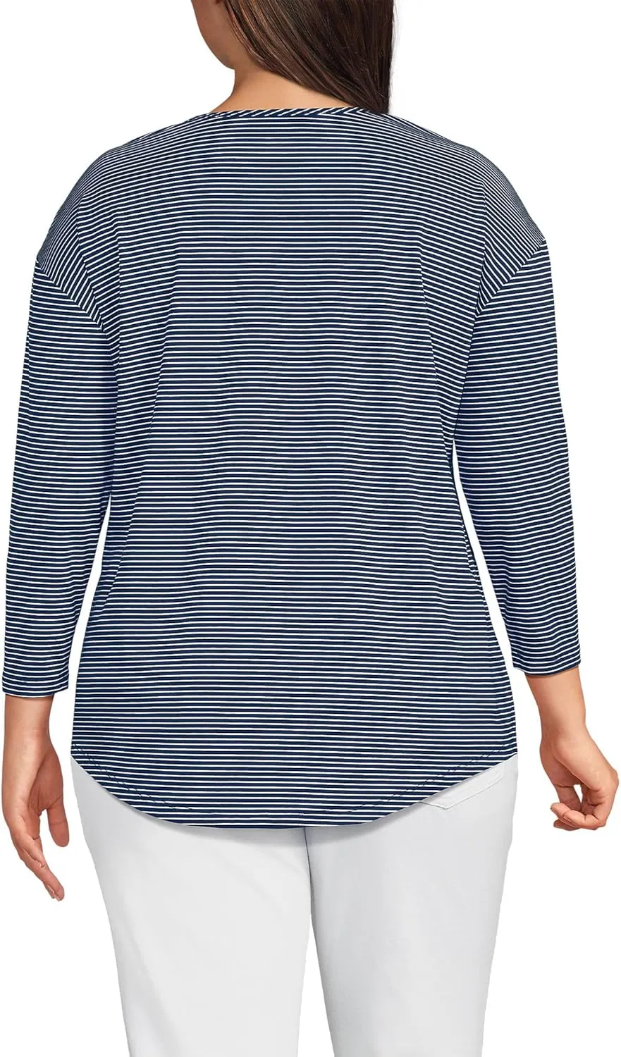 Lands' End Women's 3/4 Sleeve Lightweight Jersey U-Neck Tunic