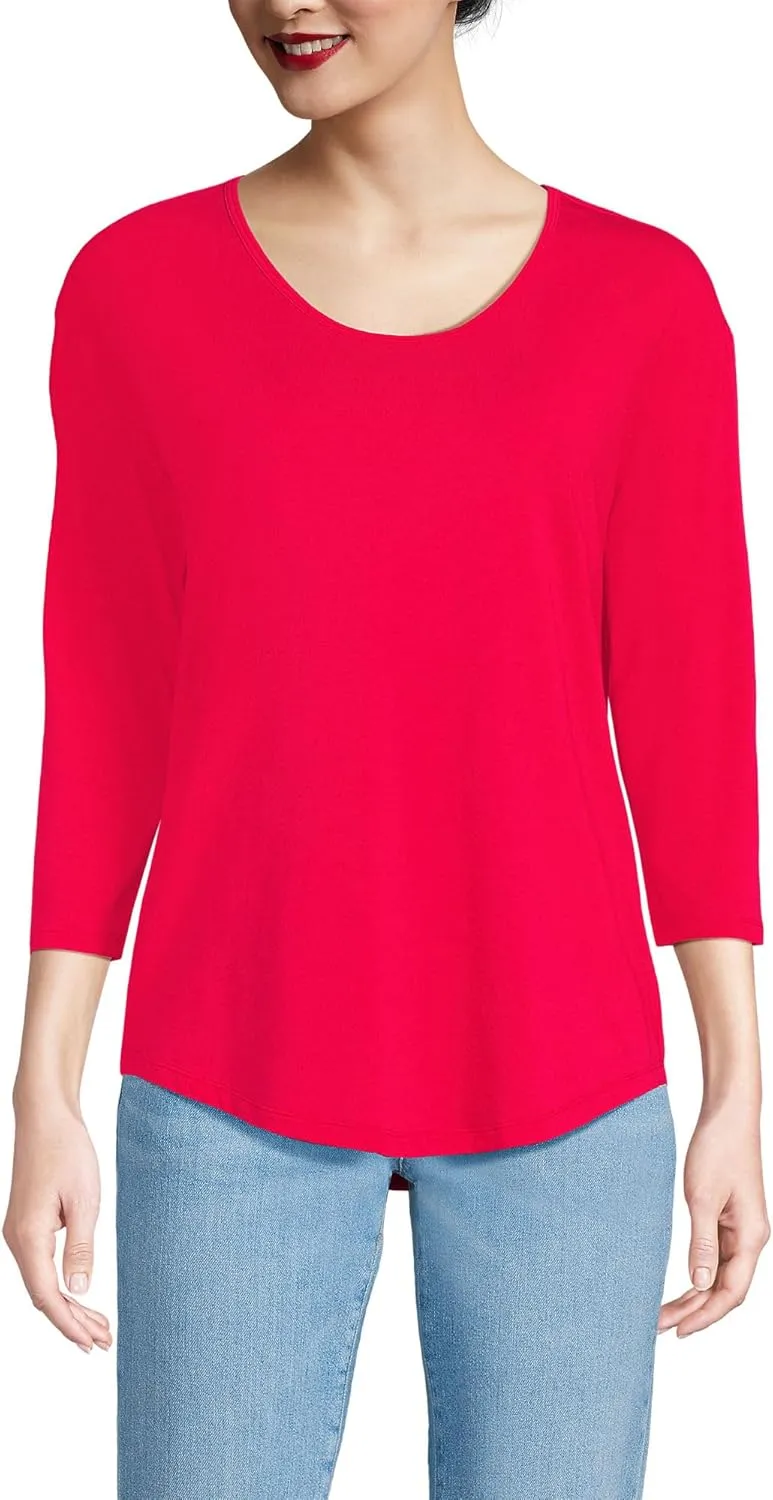 Lands' End Women's 3/4 Sleeve Lightweight Jersey U-Neck Tunic