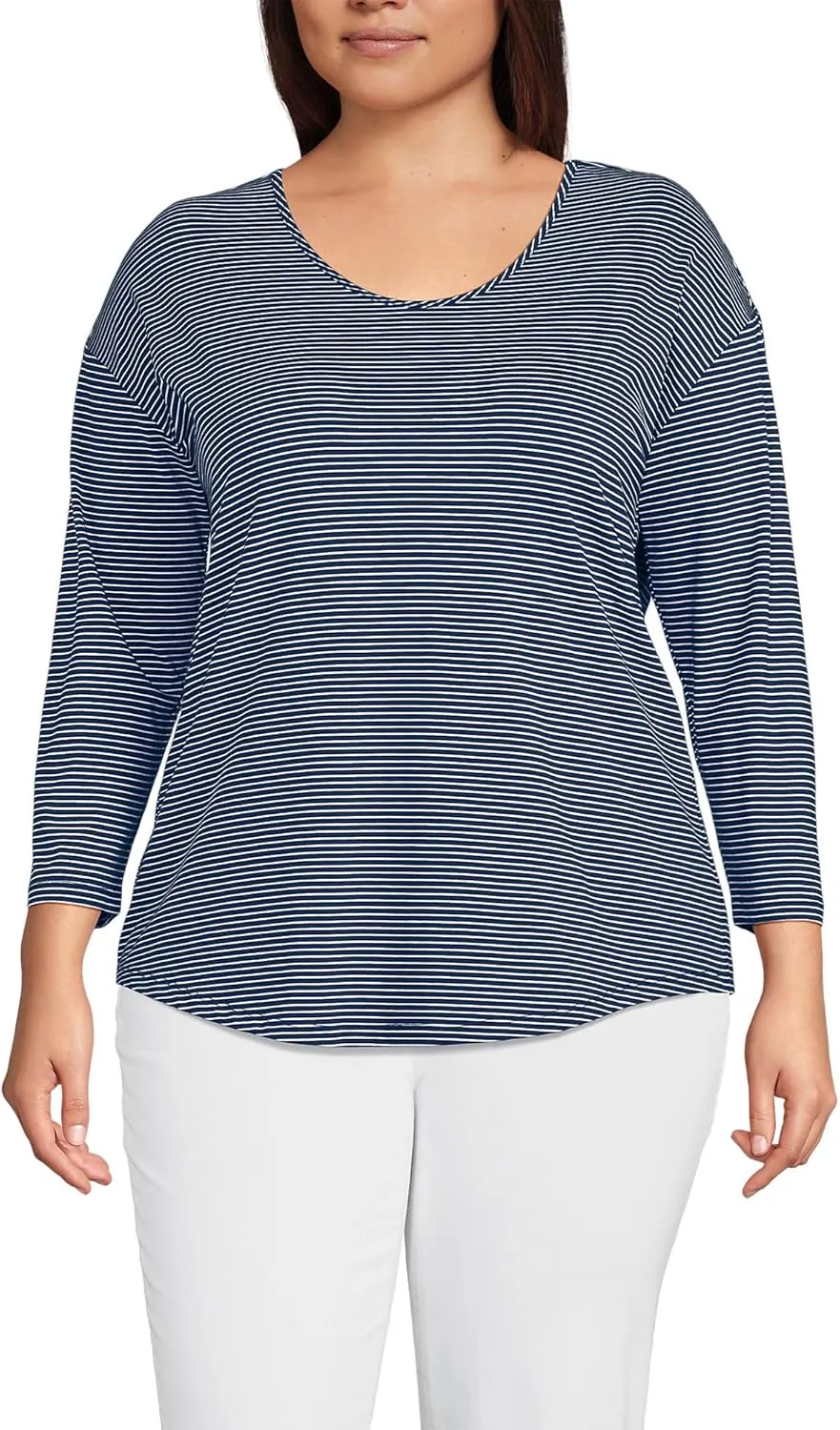 Lands' End Women's 3/4 Sleeve Lightweight Jersey U-Neck Tunic