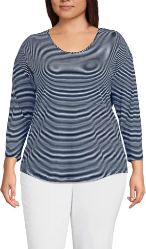 Lands' End Women's 3/4 Sleeve Lightweight Jersey U-Neck Tunic