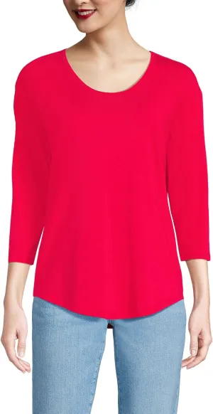 Lands' End Women's 3/4 Sleeve Lightweight Jersey U-Neck Tunic