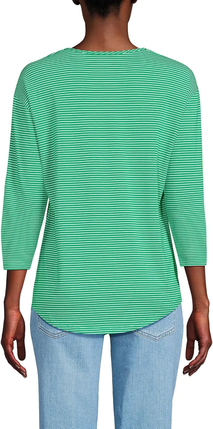 Lands' End Women's 3/4 Sleeve Lightweight Jersey U-Neck Tunic