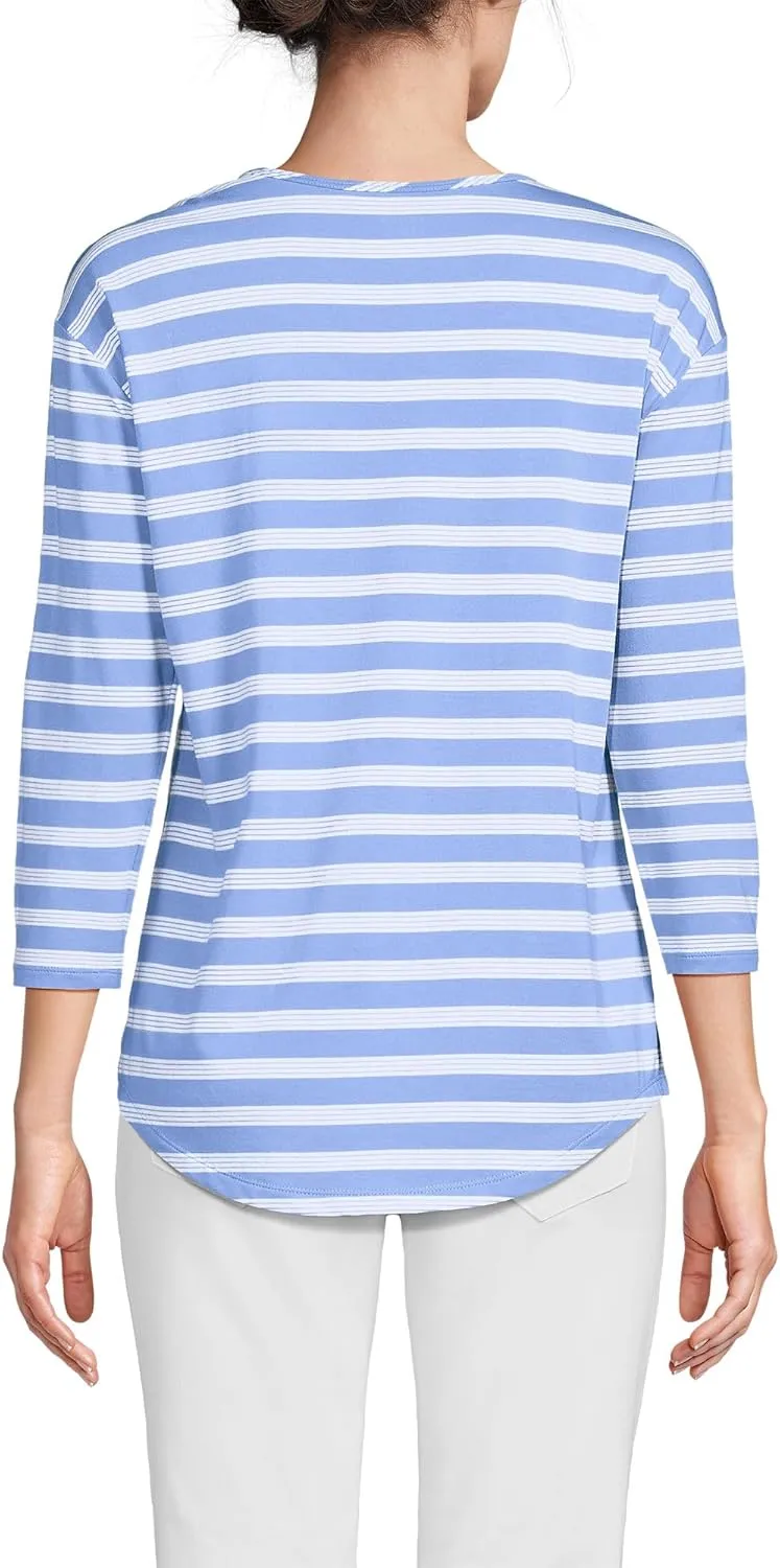 Lands' End Women's 3/4 Sleeve Lightweight Jersey U-Neck Tunic