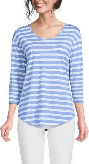 Lands' End Women's 3/4 Sleeve Lightweight Jersey U-Neck Tunic