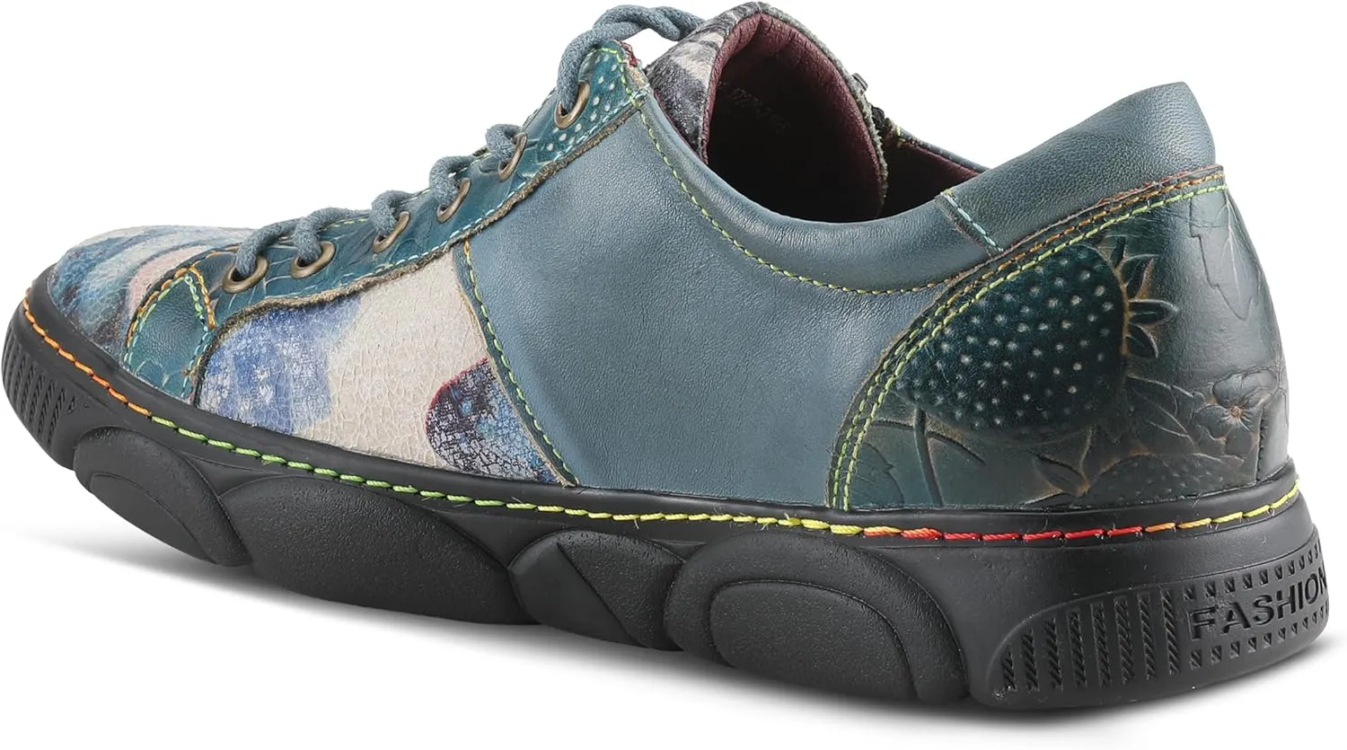 L'Artiste by Spring Step Women's Danli-Bloom Sneaker – Hand-Painted Leather Platform Shoes with Zipper & Lace-Up Closure, Removable Insole, Rainbow Stitching, Comfort Fit