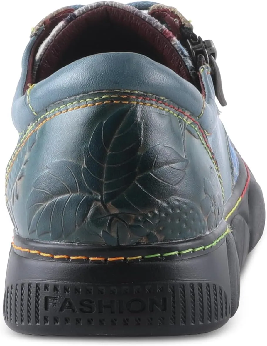 L'Artiste by Spring Step Women's Danli-Bloom Sneaker – Hand-Painted Leather Platform Shoes with Zipper & Lace-Up Closure, Removable Insole, Rainbow Stitching, Comfort Fit