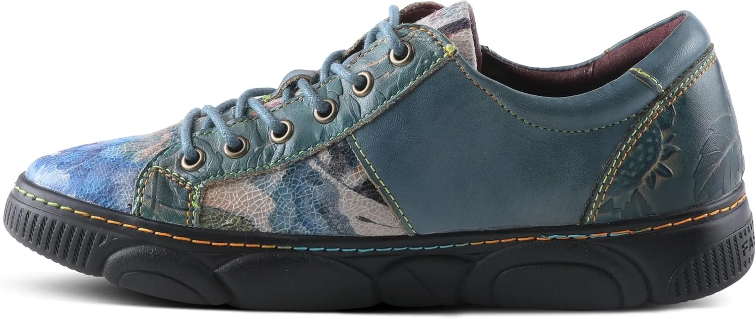 L'Artiste by Spring Step Women's Danli-Bloom Sneaker – Hand-Painted Leather Platform Shoes with Zipper & Lace-Up Closure, Removable Insole, Rainbow Stitching, Comfort Fit