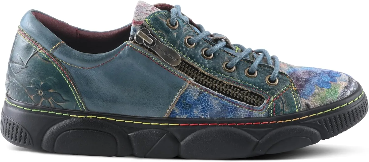 L'Artiste by Spring Step Women's Danli-Bloom Sneaker – Hand-Painted Leather Platform Shoes with Zipper & Lace-Up Closure, Removable Insole, Rainbow Stitching, Comfort Fit