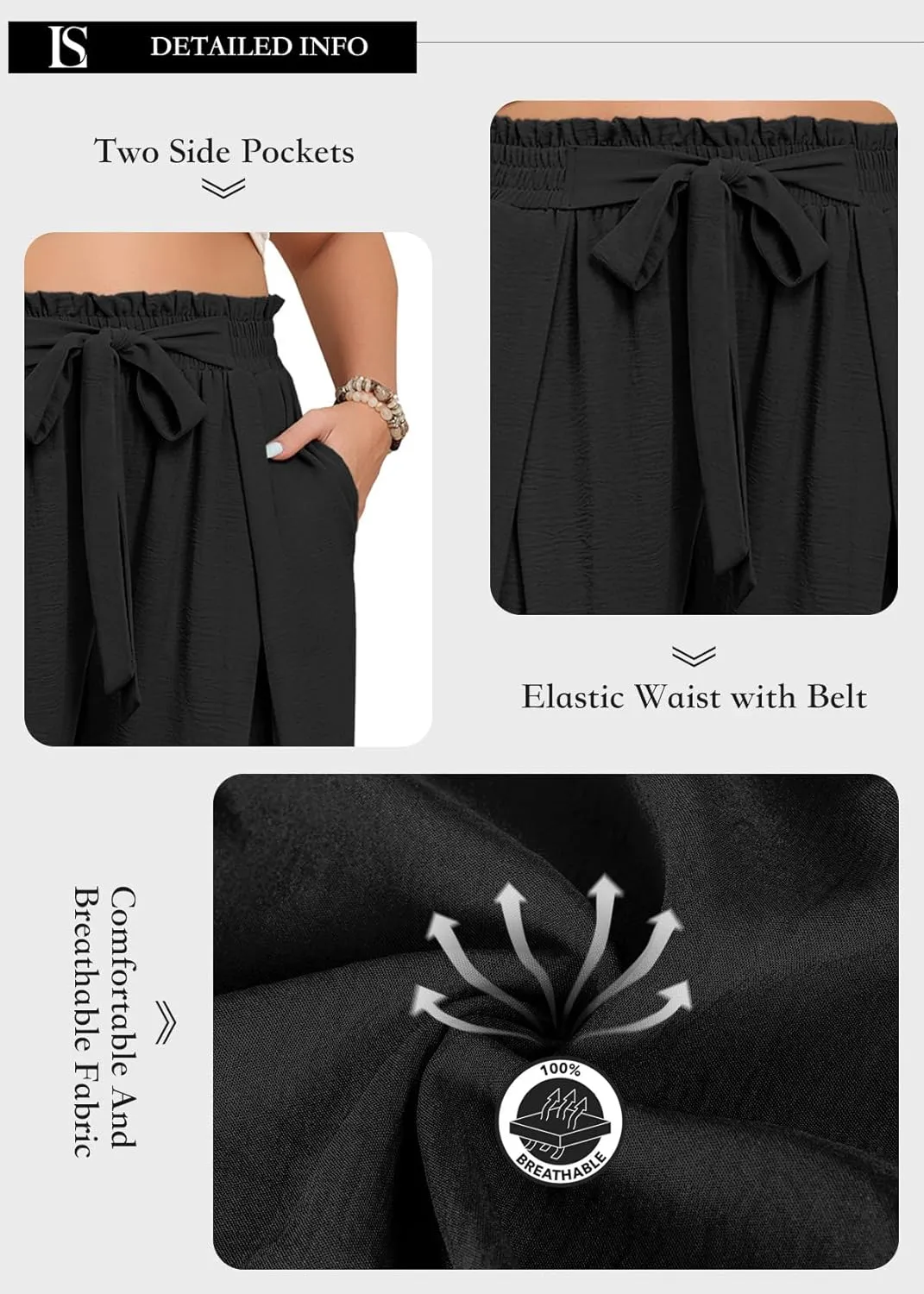 Lastshe Women's Plus Size Pants Wide Leg Work Casual Palazzo Pants Elastic High Waisted Dressy Trousers with Pockets