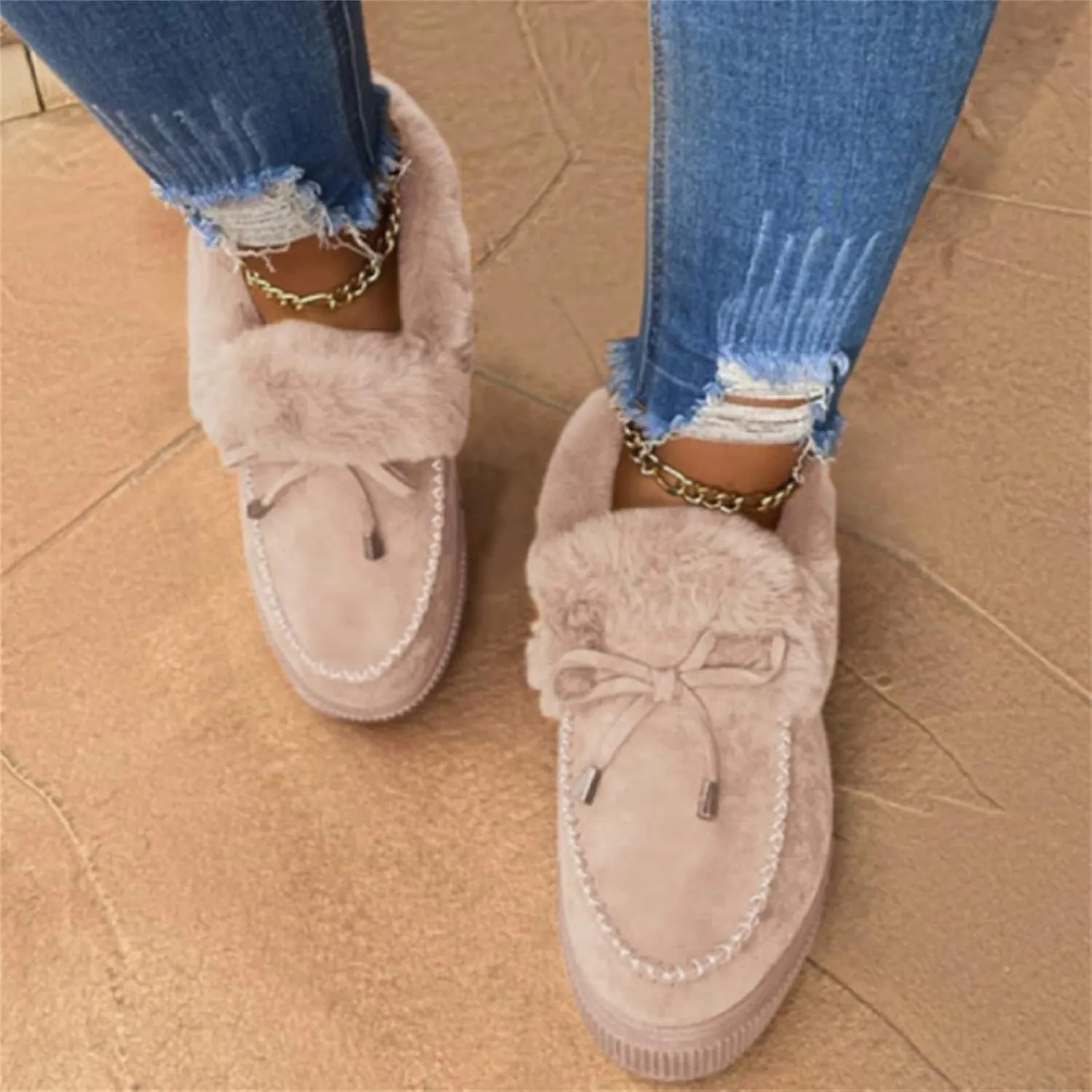Lausiuoe Boots For Women Ankle Booties Winter Slip On Comfortable Snow Fuzzy Boots Fashion Casual Walking Shoes Loafers