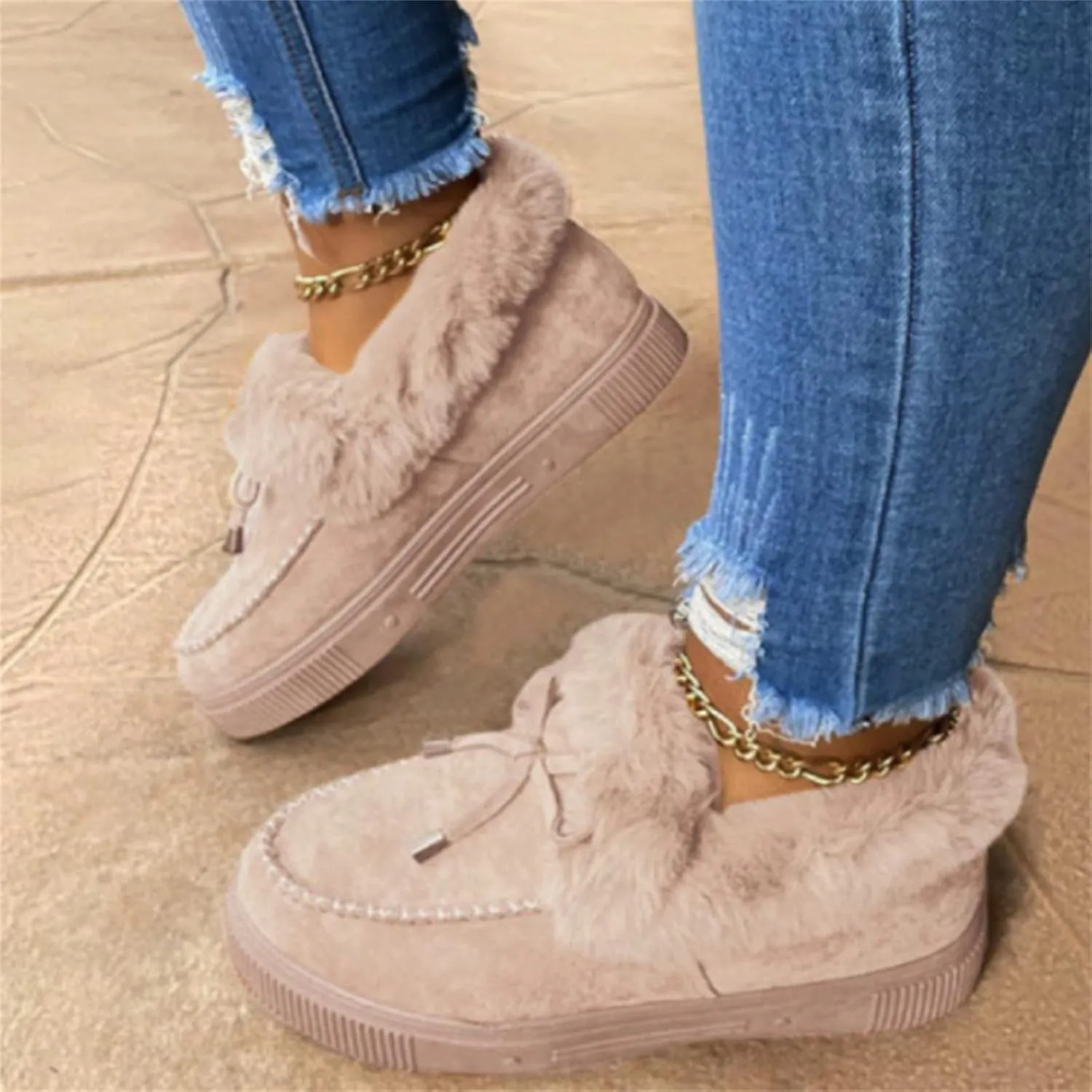 Lausiuoe Boots For Women Ankle Booties Winter Slip On Comfortable Snow Fuzzy Boots Fashion Casual Walking Shoes Loafers