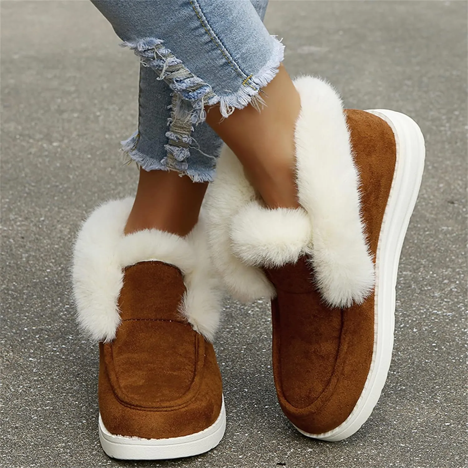 Lausiuoe Winter Boots For Women 2022 Trendy Ankle Boots Slip On Snow Fuzzy Booties Sneaker Casual Walking Shoes Loafers