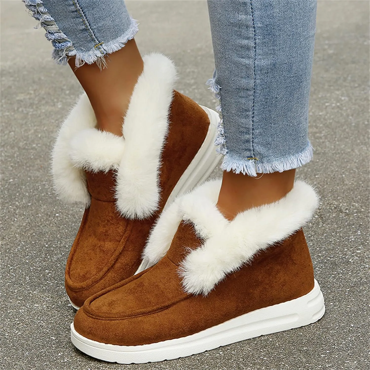 Lausiuoe Winter Boots For Women 2022 Trendy Ankle Boots Slip On Snow Fuzzy Booties Sneaker Casual Walking Shoes Loafers