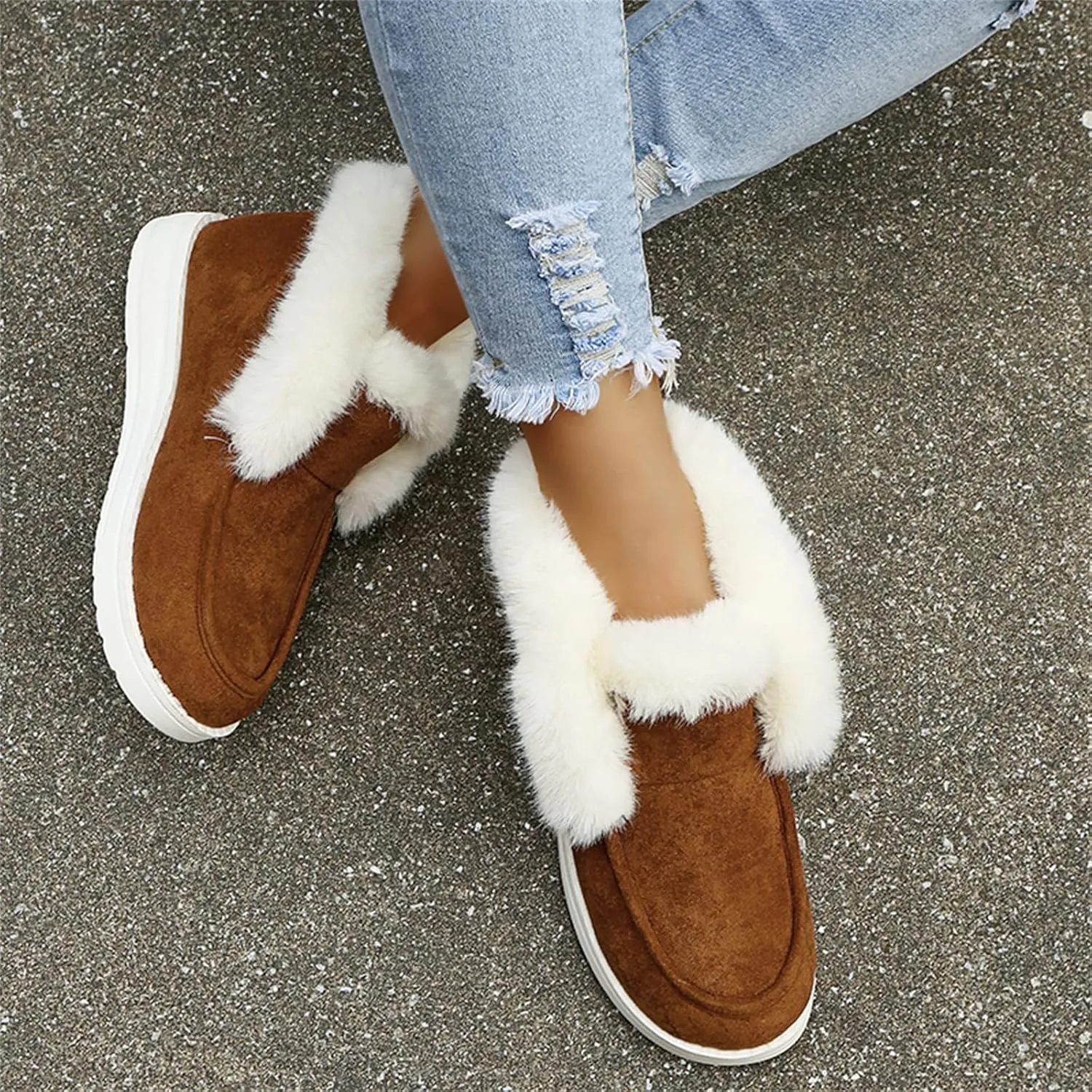 Lausiuoe Winter Boots For Women 2022 Trendy Ankle Boots Slip On Snow Fuzzy Booties Sneaker Casual Walking Shoes Loafers