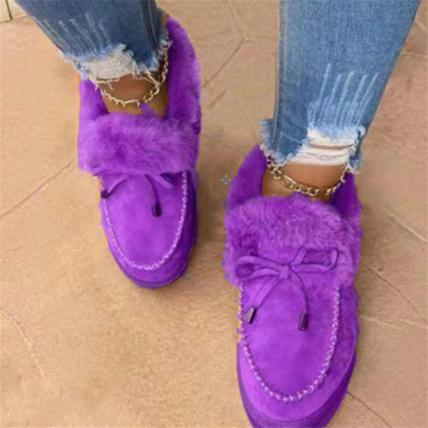 Lausiuoe Winter Boots For Women 2022 With Fur Ankle Booties Slip On Comfortable Casual Snow Fuzzy Walking Shoes Loafers
